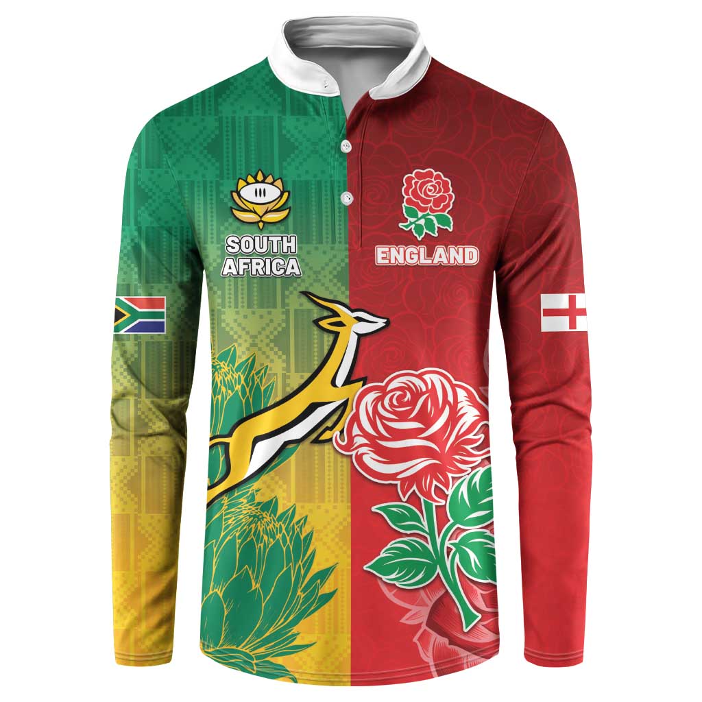 South Africa And England Rugby Custom Button Sweatshirt Springboks And Red Rose Together