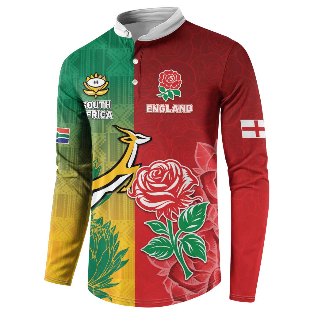 South Africa And England Rugby Custom Button Sweatshirt Springboks And Red Rose Together