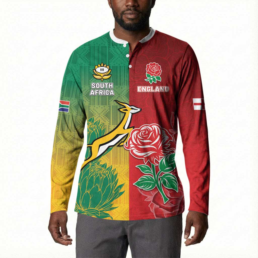 South Africa And England Rugby Custom Button Sweatshirt Springboks And Red Rose Together
