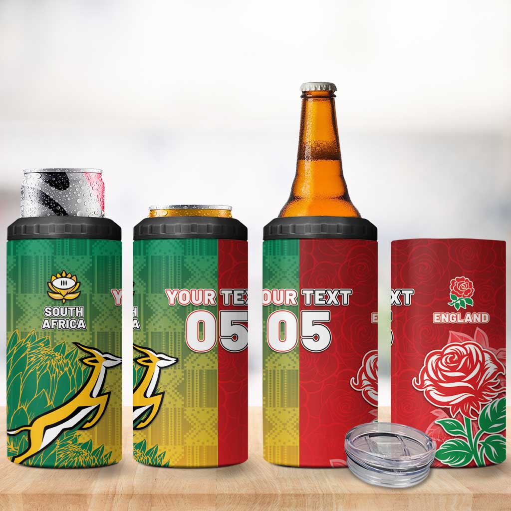 South Africa And England Rugby Custom 4 in 1 Can Cooler Tumbler Springboks And Red Rose Together - African Pride
