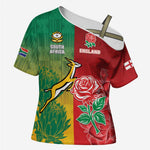South Africa And England Rugby Custom Cross Shoulder Shirt Springboks And Red Rose Together - African Pride