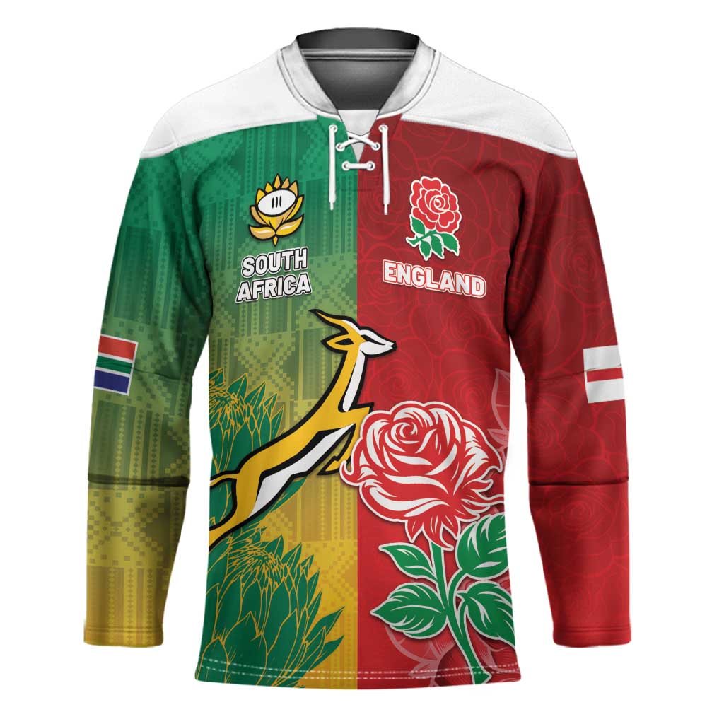 South Africa And England Rugby Custom Hockey Jersey Springboks And Red Rose Together - African Pride