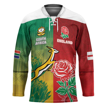 South Africa And England Rugby Custom Hockey Jersey Springboks And Red Rose Together - African Pride