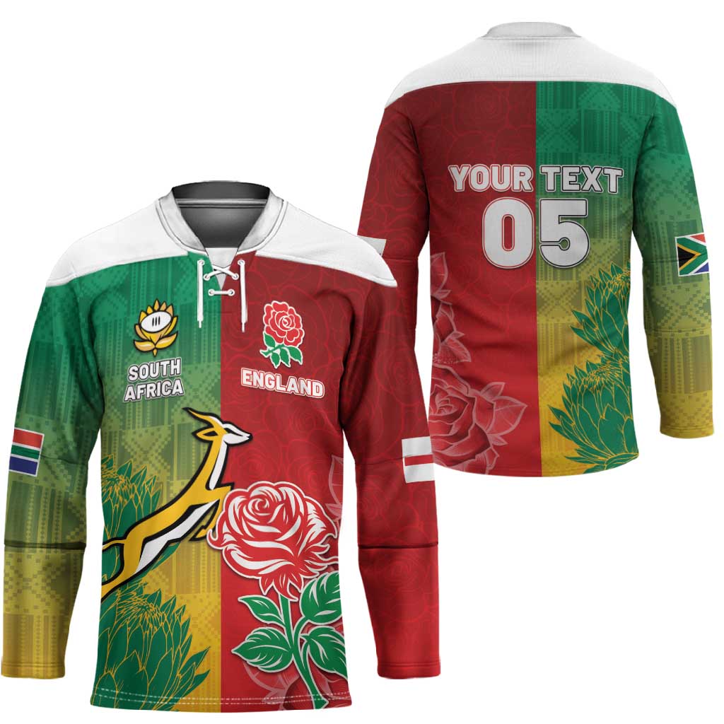 South Africa And England Rugby Custom Hockey Jersey Springboks And Red Rose Together - African Pride