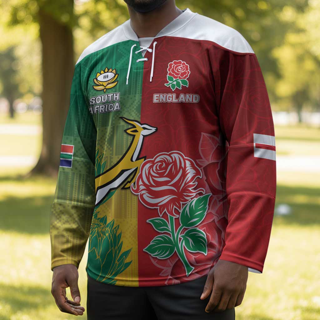 South Africa And England Rugby Custom Hockey Jersey Springboks And Red Rose Together - African Pride