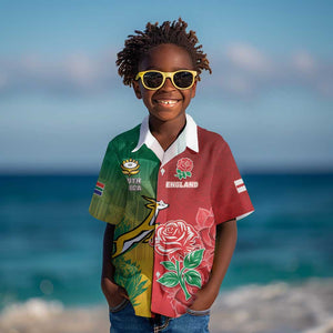 South Africa And England Rugby Custom Kid Hawaiian Shirt Springboks And Red Rose Together - African Pride