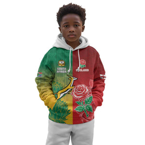 South Africa And England Rugby Custom Kid Hoodie Springboks And Red Rose Together - African Pride