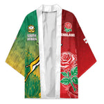 South Africa And England Rugby Custom Kimono Springboks And Red Rose Together - African Pride