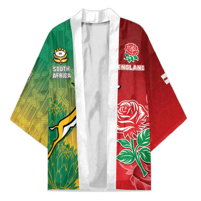 South Africa And England Rugby Custom Kimono Springboks And Red Rose Together - African Pride
