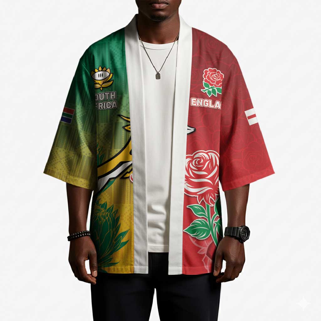South Africa And England Rugby Custom Kimono Springboks And Red Rose Together - African Pride