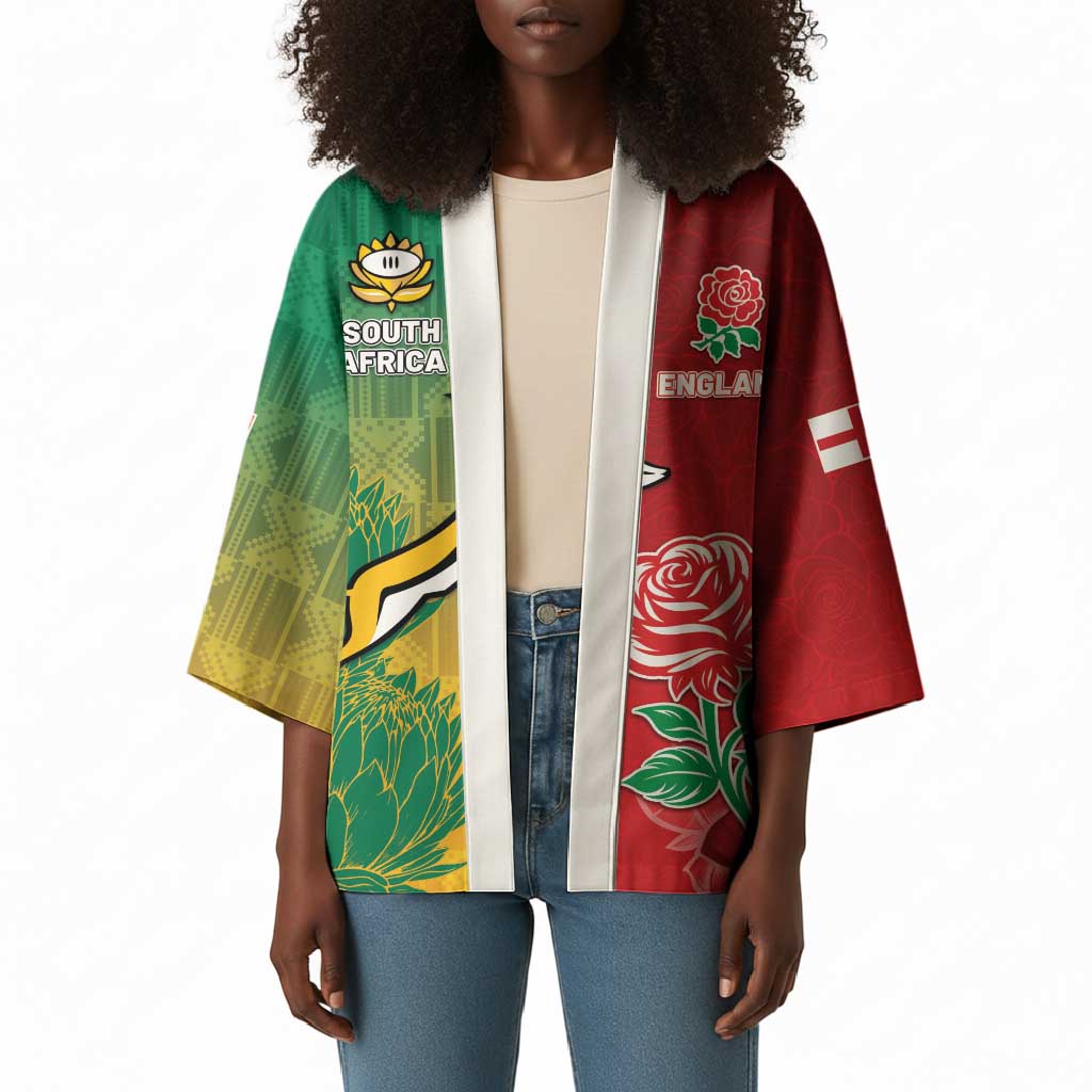 South Africa And England Rugby Custom Kimono Springboks And Red Rose Together - African Pride
