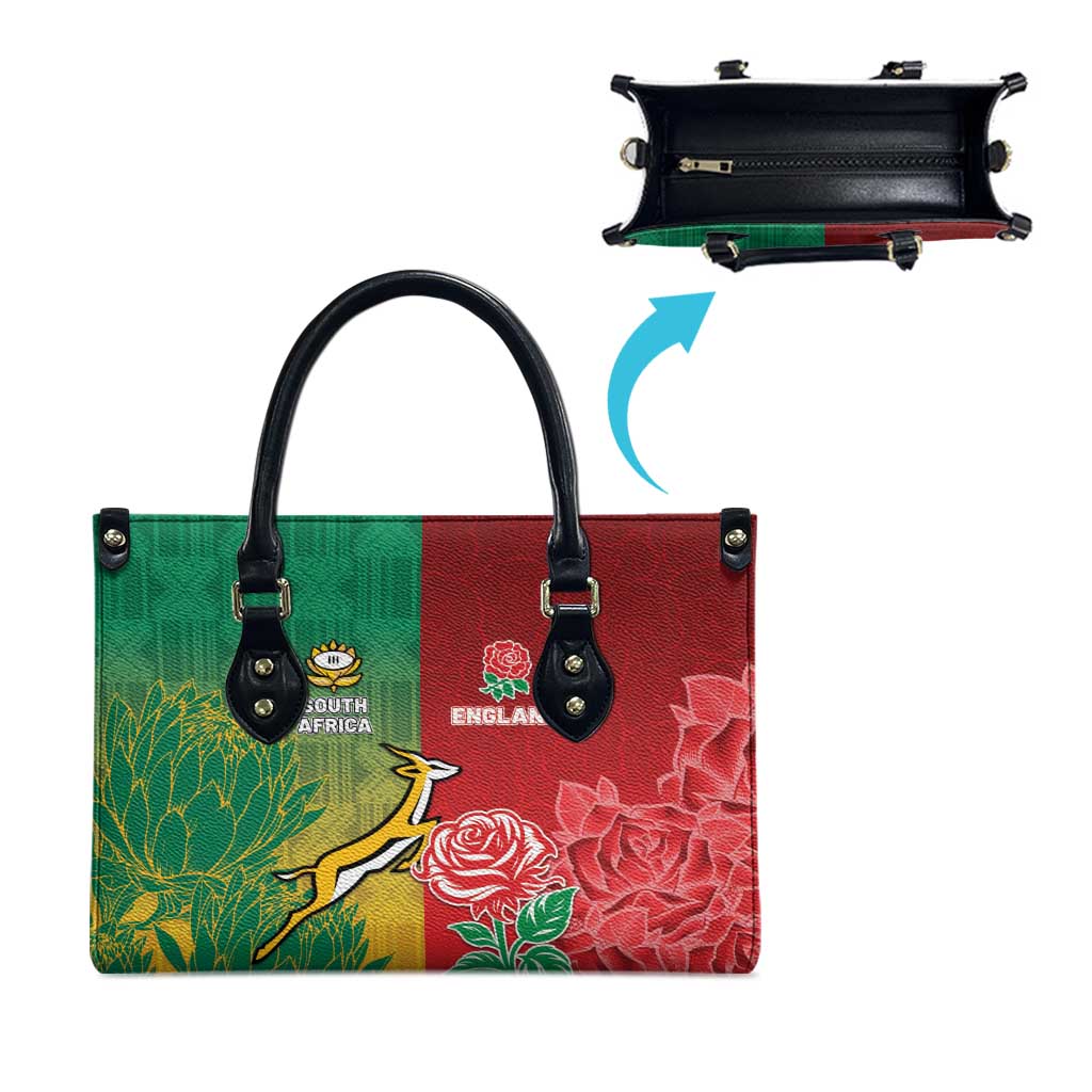 South Africa And England Rugby Leather Bag Springboks And Red Rose Together - African Pride