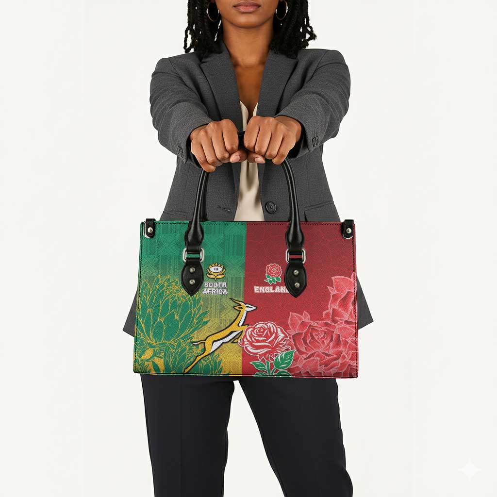 South Africa And England Rugby Leather Bag Springboks And Red Rose Together - African Pride