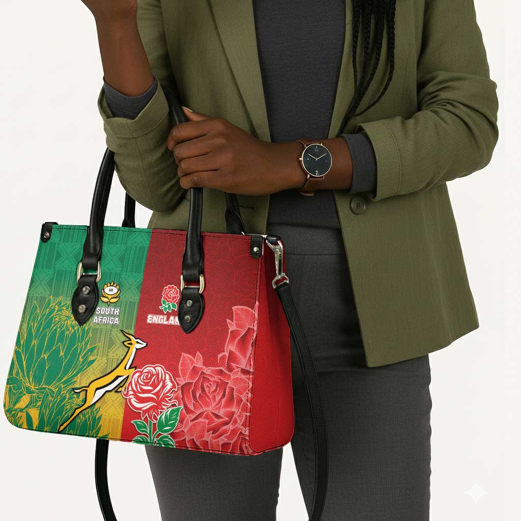 South Africa And England Rugby Leather Bag Springboks And Red Rose Together - African Pride