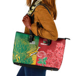 South Africa And England Rugby Leather Tote Bag Springboks And Red Rose Together - African Pride