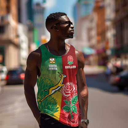 South Africa And England Rugby Custom Men Tank Top Springboks And Red Rose Together - African Pride