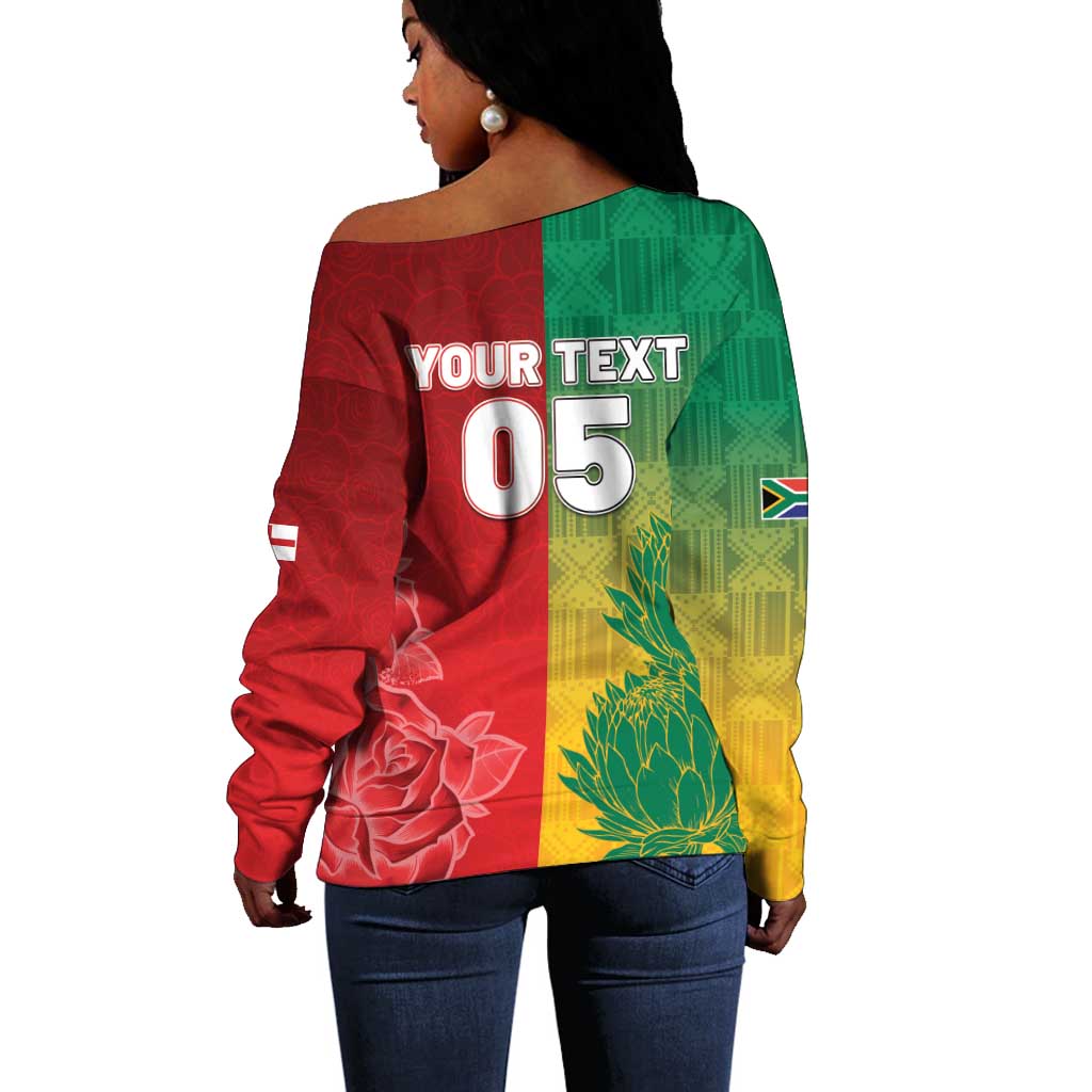 South Africa And England Rugby Custom Off Shoulder Sweater Springboks And Red Rose Together - African Pride