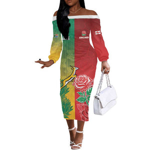 South Africa And England Rugby Custom Off The Shoulder Long Sleeve Dress Springboks And Red Rose Together - African Pride