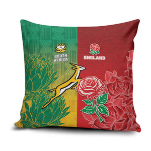 South Africa And England Rugby Pillow Cover Springboks And Red Rose Together - African Pride