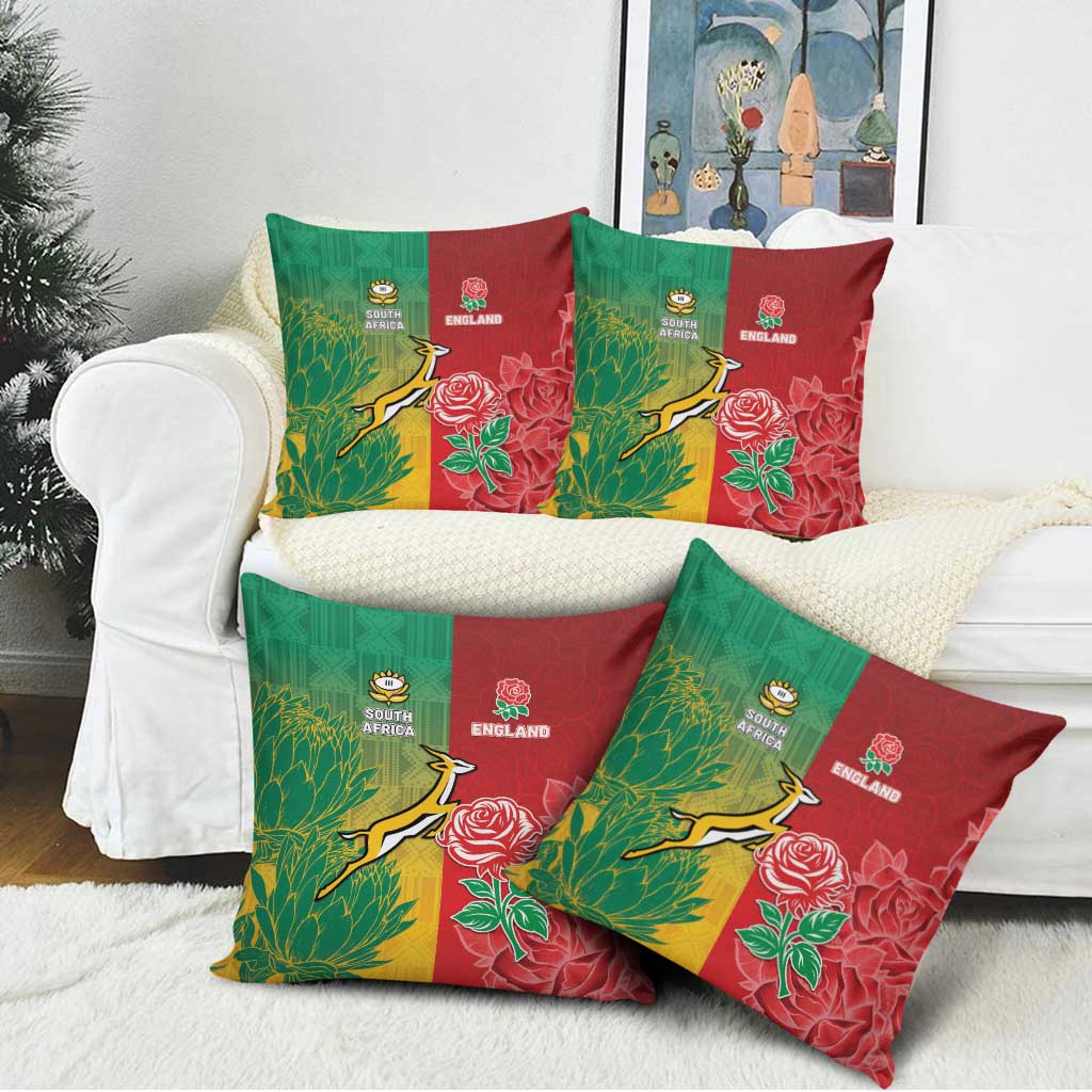 South Africa And England Rugby Pillow Cover Springboks And Red Rose Together - African Pride