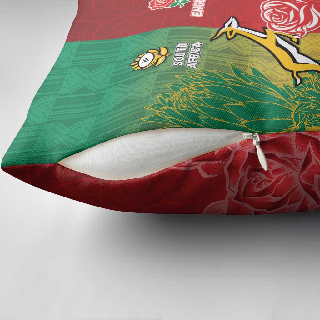 South Africa And England Rugby Pillow Cover Springboks And Red Rose Together - African Pride