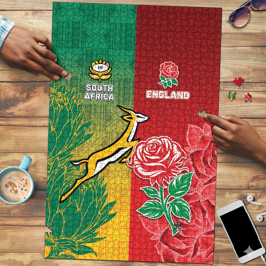 South Africa And England Rugby Puzzle Springboks And Red Rose Together - African Pride