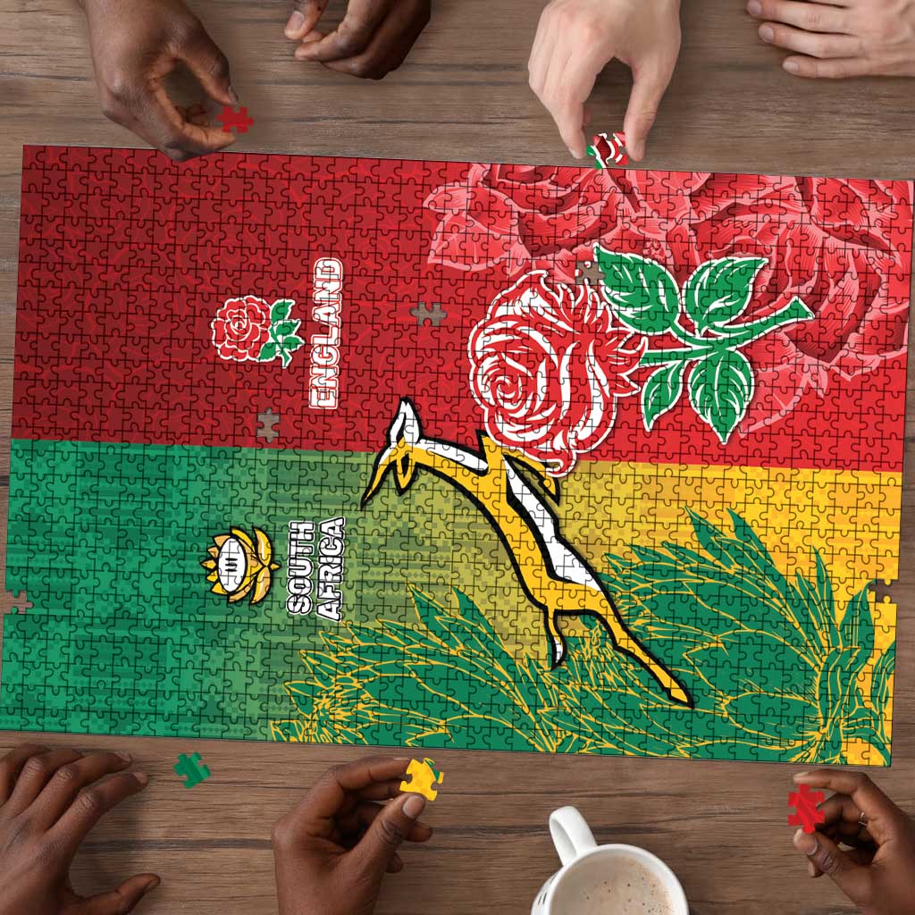 South Africa And England Rugby Puzzle Springboks And Red Rose Together - African Pride