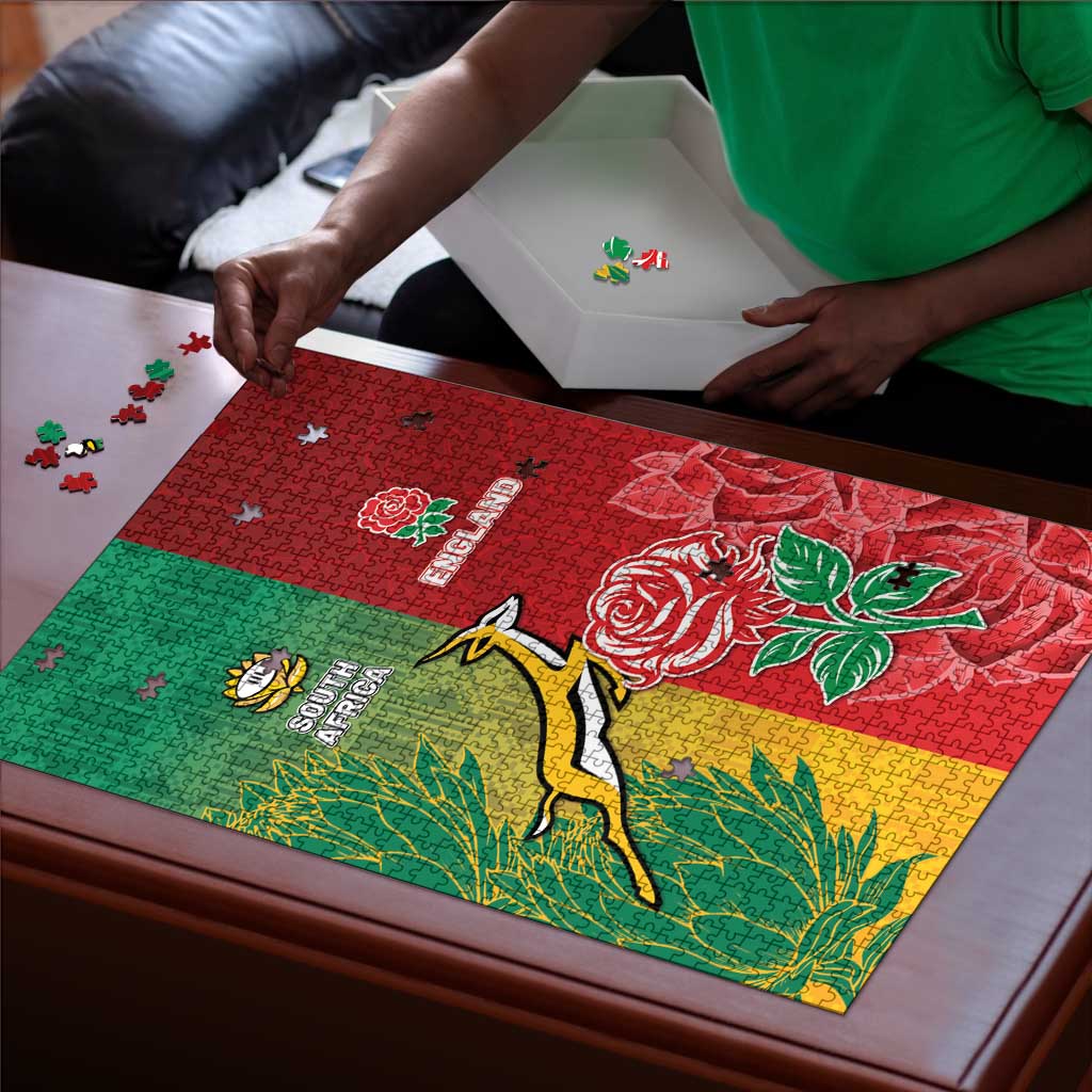 South Africa And England Rugby Puzzle Springboks And Red Rose Together - African Pride