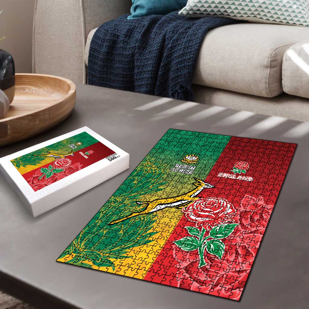 South Africa And England Rugby Puzzle Springboks And Red Rose Together - African Pride