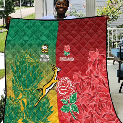 South Africa And England Rugby Quilt Springboks And Red Rose Together - African Pride