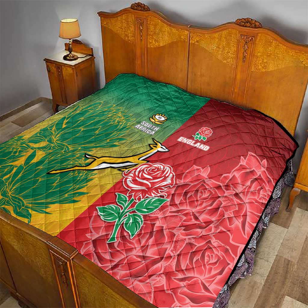 South Africa And England Rugby Quilt Springboks And Red Rose Together - African Pride