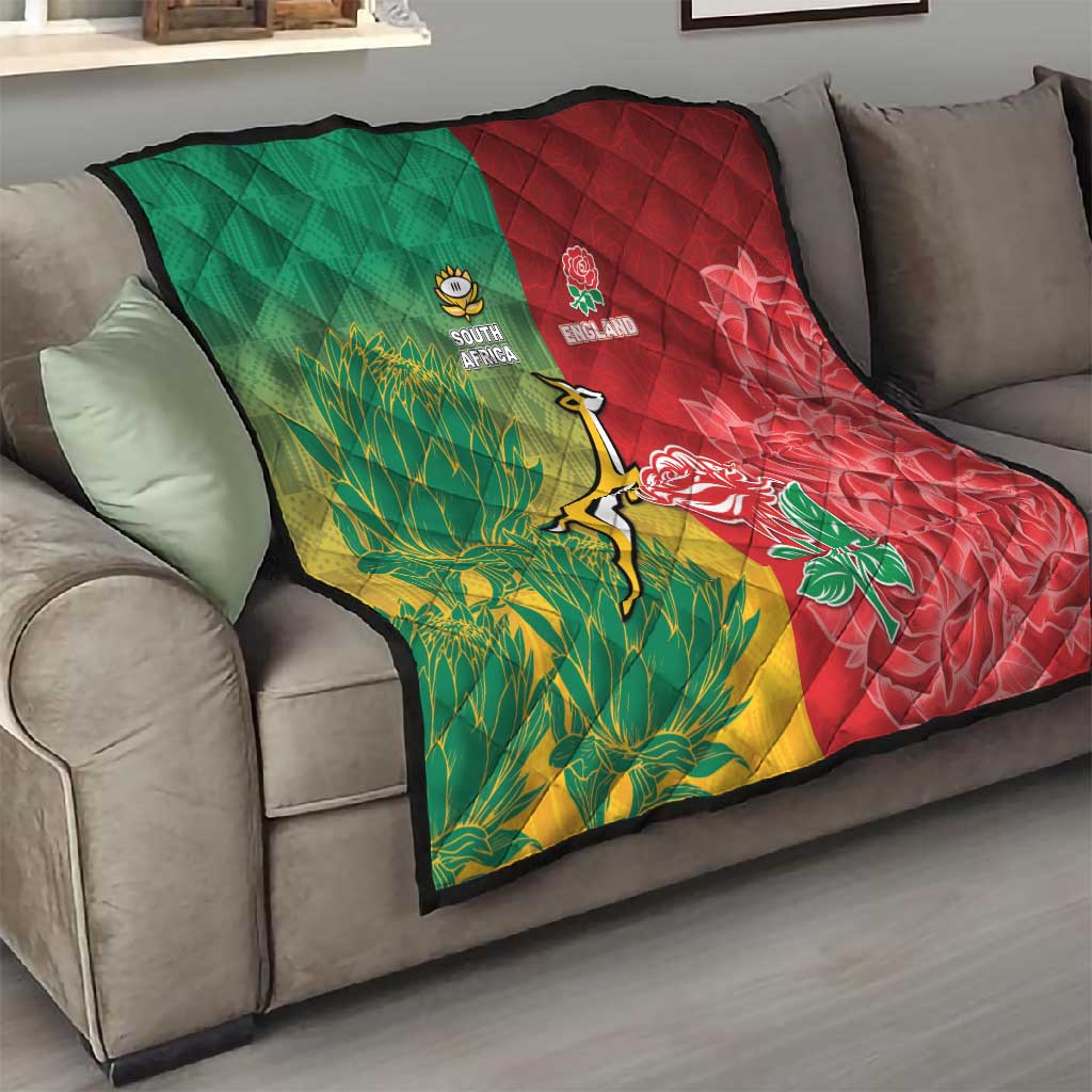South Africa And England Rugby Quilt Springboks And Red Rose Together - African Pride