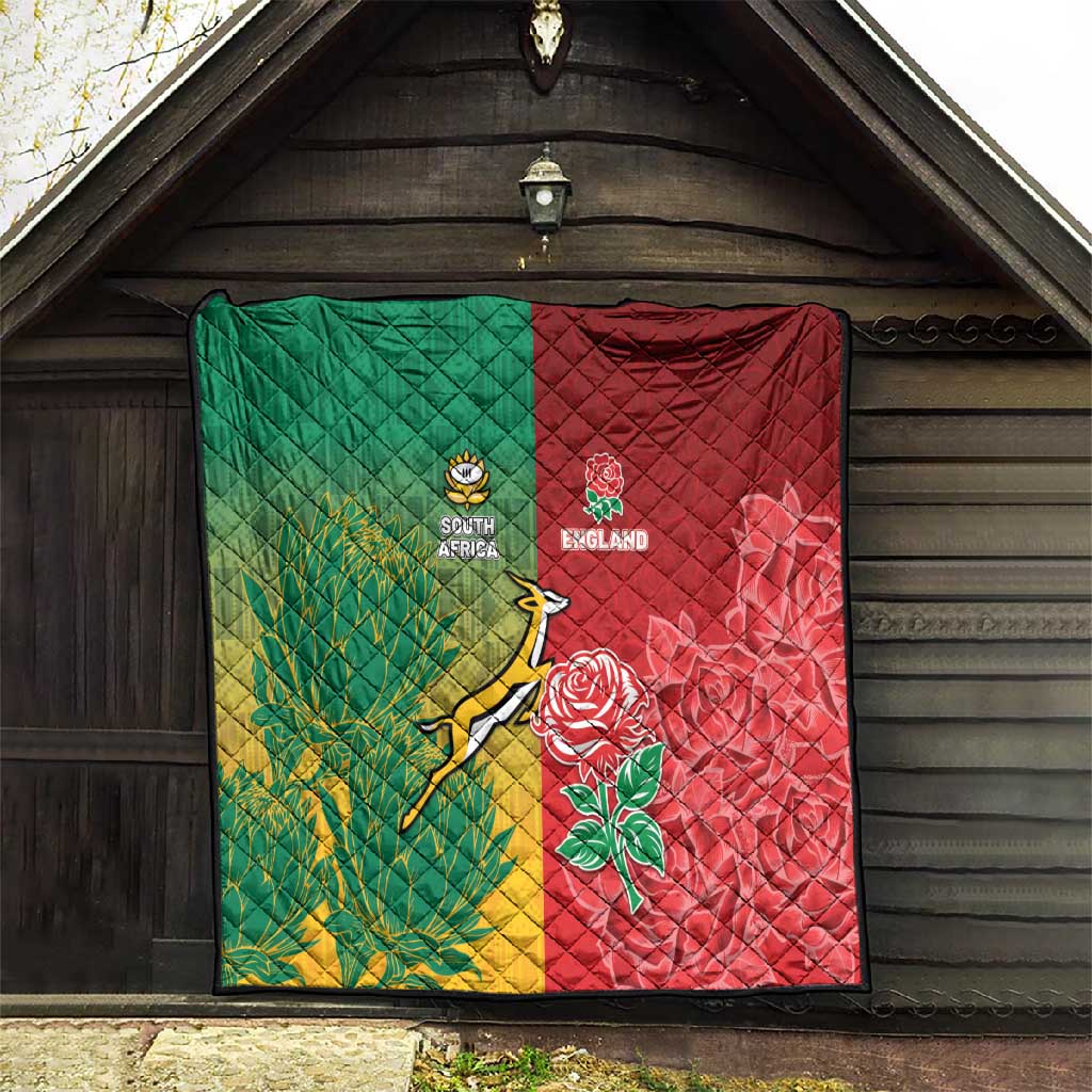 South Africa And England Rugby Quilt Springboks And Red Rose Together - African Pride