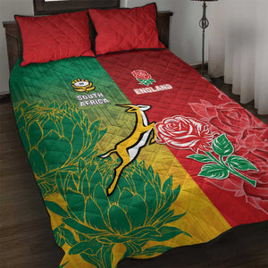 South Africa And England Rugby Quilt Bed Set Springboks And Red Rose Together - African Pride