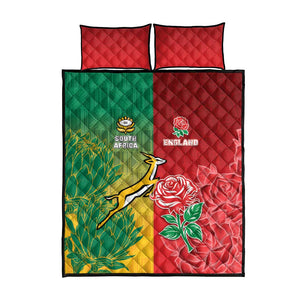 South Africa And England Rugby Quilt Bed Set Springboks And Red Rose Together - African Pride