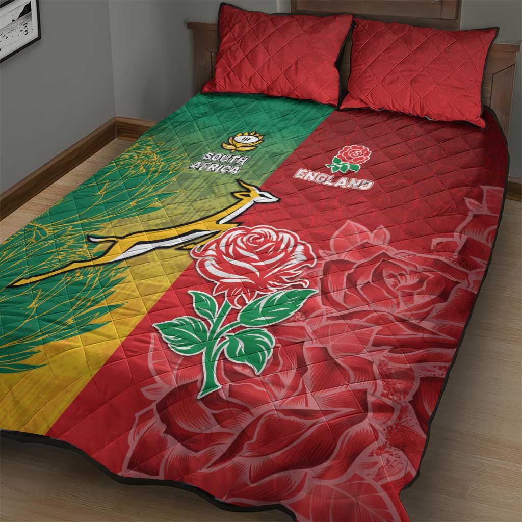 South Africa And England Rugby Quilt Bed Set Springboks And Red Rose Together - African Pride