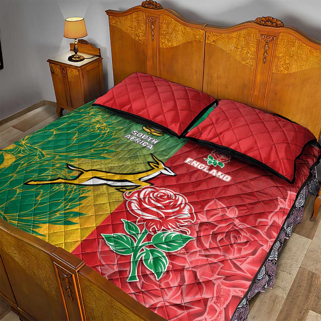 South Africa And England Rugby Quilt Bed Set Springboks And Red Rose Together - African Pride