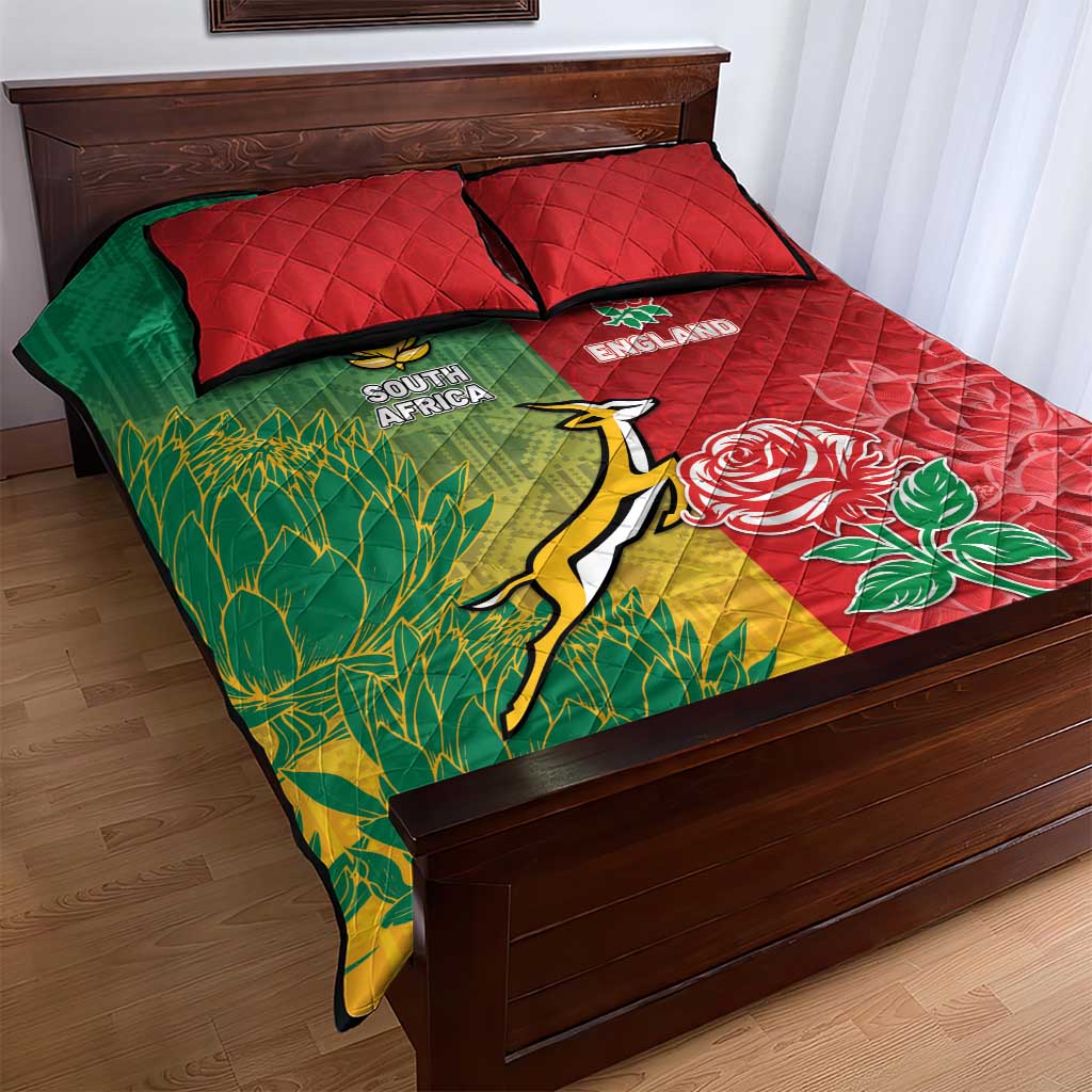 South Africa And England Rugby Quilt Bed Set Springboks And Red Rose Together - African Pride