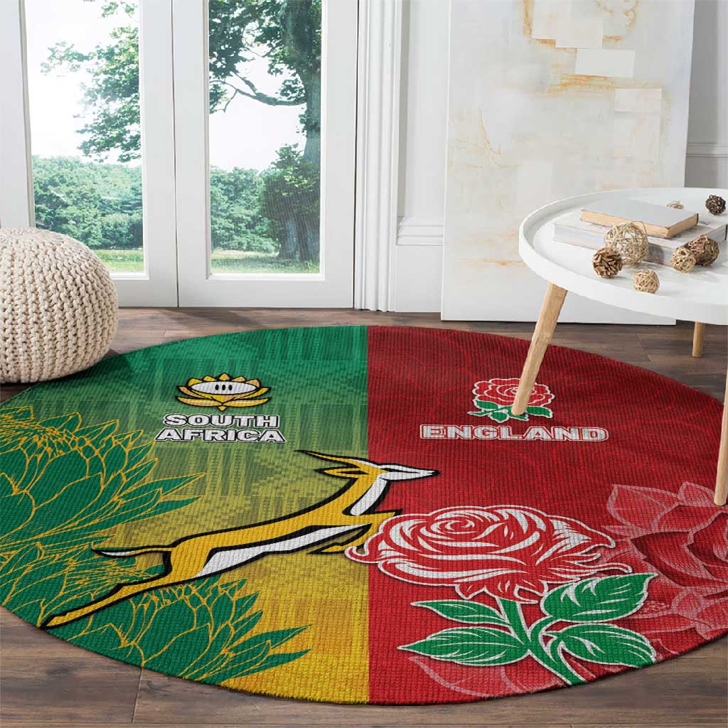 South Africa And England Rugby Round Carpet Springboks And Red Rose Together - African Pride