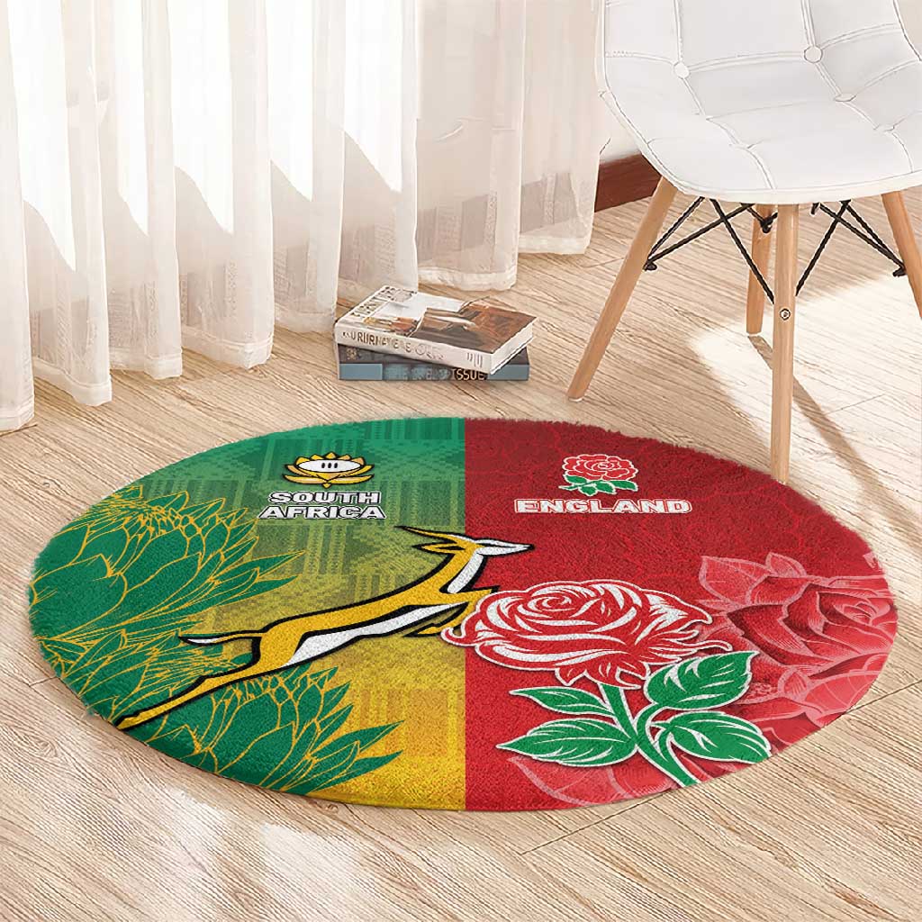 South Africa And England Rugby Round Carpet Springboks And Red Rose Together - African Pride