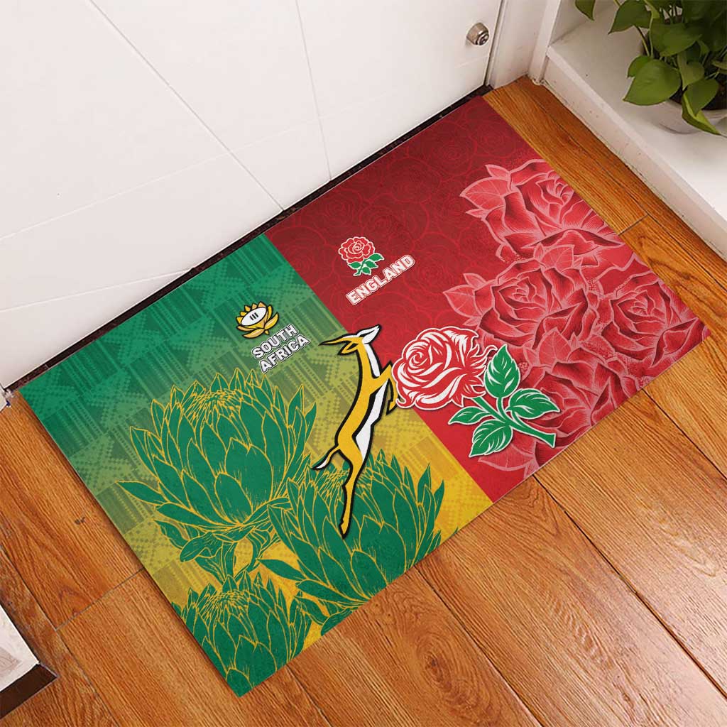 South Africa And England Rugby Rubber Doormat Springboks And Red Rose Together - African Pride
