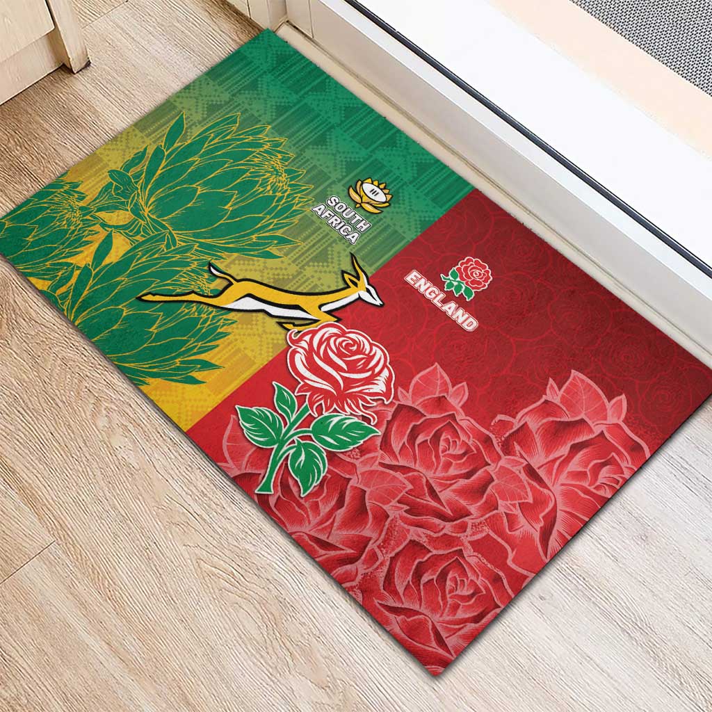 South Africa And England Rugby Rubber Doormat Springboks And Red Rose Together - African Pride