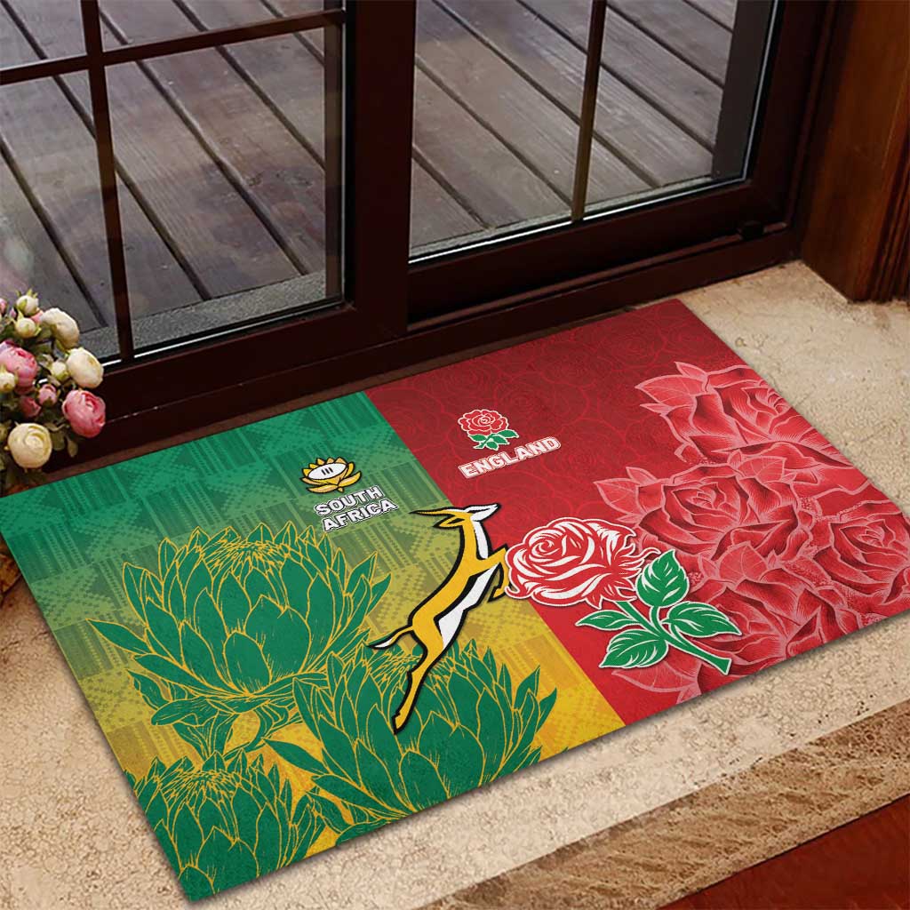 South Africa And England Rugby Rubber Doormat Springboks And Red Rose Together - African Pride