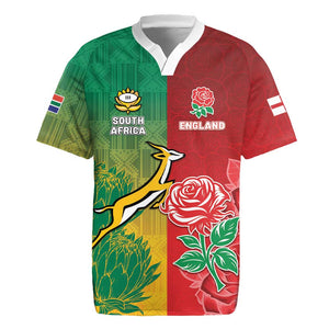 South Africa And England Rugby Custom Rugby Jersey Springboks And Red Rose Together - African Pride