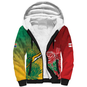 South Africa And England Rugby Custom Sherpa Hoodie Springboks And Red Rose Together - African Pride