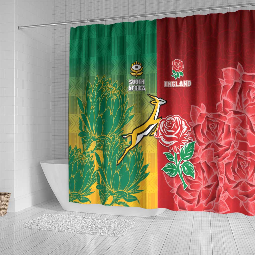 South Africa And England Rugby Shower Curtain Springboks And Red Rose Together - African Pride