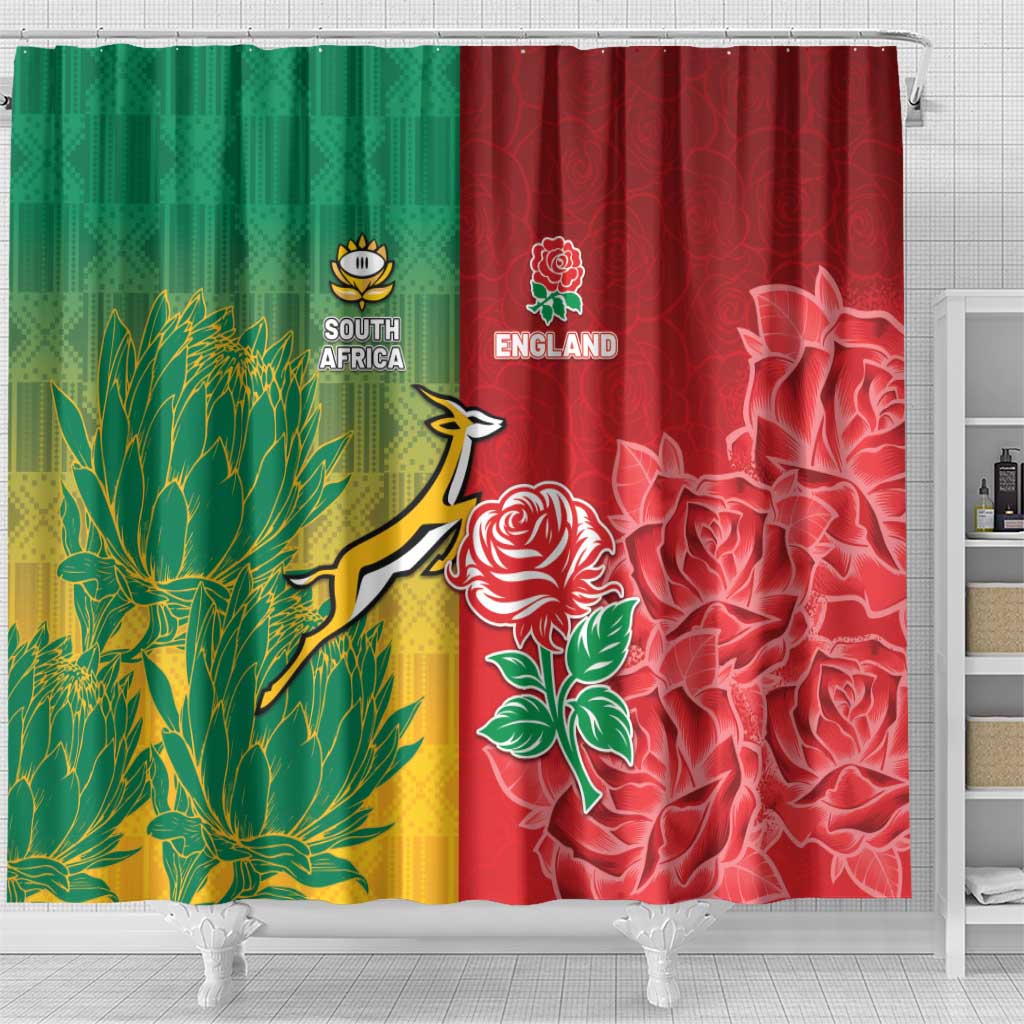 South Africa And England Rugby Shower Curtain Springboks And Red Rose Together - African Pride