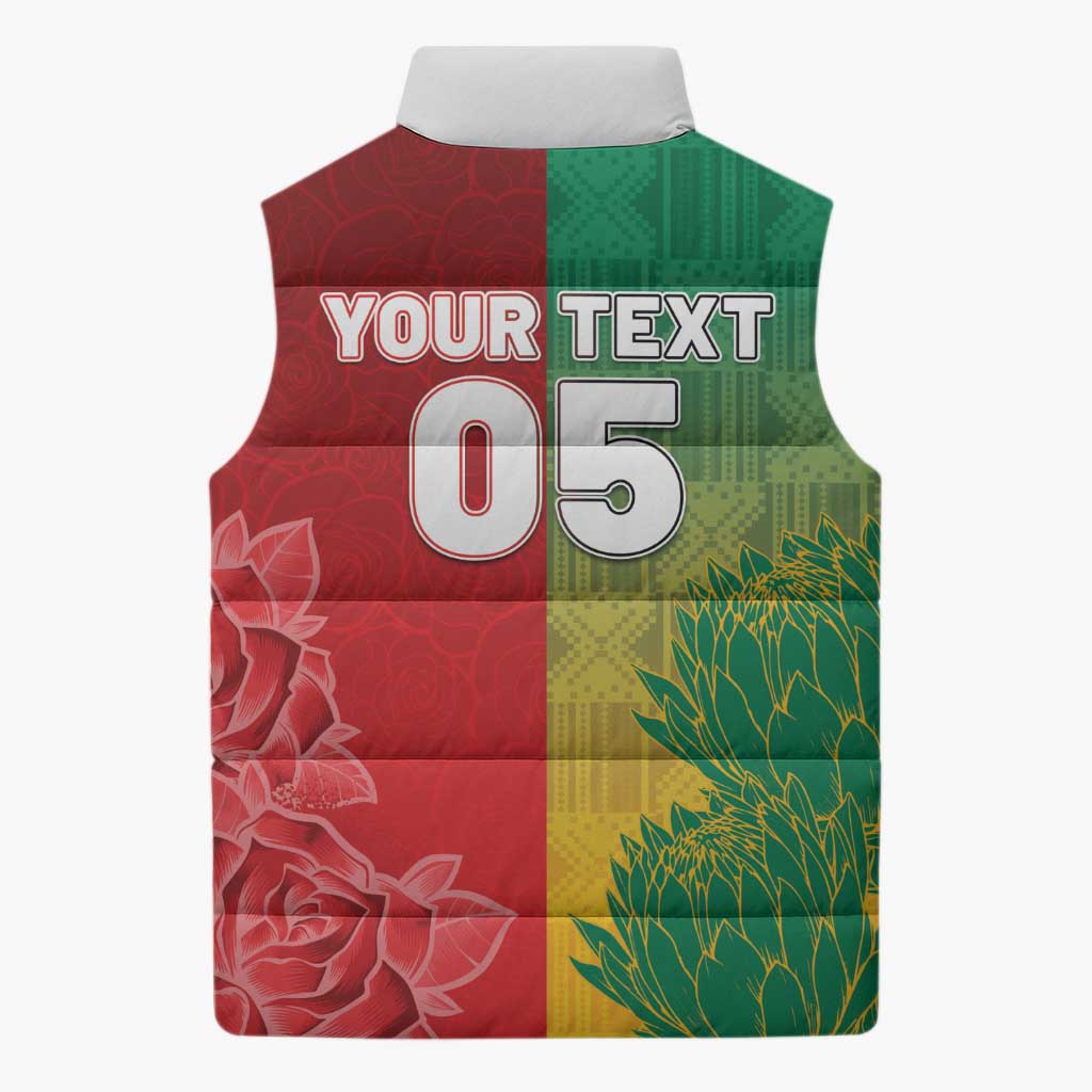 South Africa And England Rugby Custom Sleeveless Puffer Jacket Springboks And Red Rose Together - African Pride