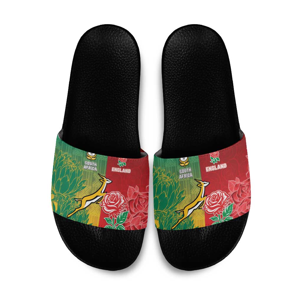 South Africa And England Rugby Slide Sandals Springboks And Red Rose Together - African Pride