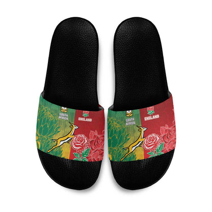 South Africa And England Rugby Slide Sandals Springboks And Red Rose Together - African Pride